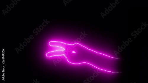 Neonlight pinkcolored Hand signs Scissors. (on Alpha) 4K photo