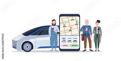 people using mobile app smartphone screen with gps map ordering taxi car sharing concept transportation carsharing service application horizontal full length