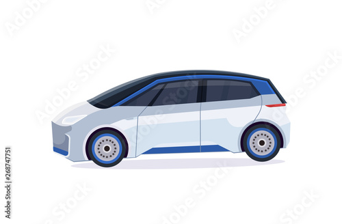electric car icon eco friendly vehicle city transport concept flat horizontal white background