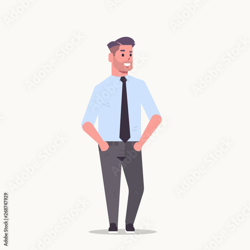 businessman in formal wear standing pose smiling male cartoon character business man office worker posing on white background flat full length