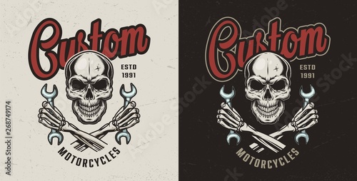 Vintage motorcycle workshop colorful print