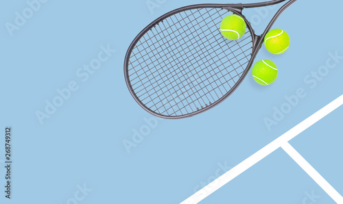 Tennis racket and ball sports on pastel background