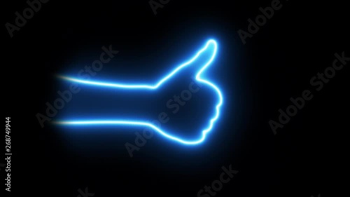 Neonlight bluecolored Hand gestures and signs a thumb up. (on Alpha) 4K photo