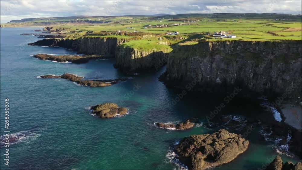 Aerial sequence of Co. Antrim coastline with Dunseverick headland