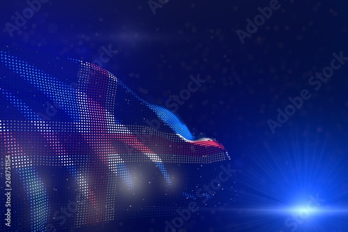 pretty feast flag 3d illustration. - modern image of Iceland flag of dots waving on blue - soft focus and space for your content