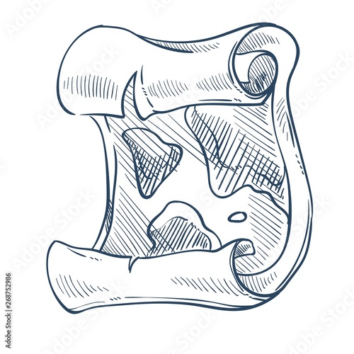 Ancient treasure map isolated marine navigation object