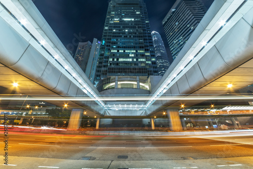 traffic in downtown district of Hong Kong city at night