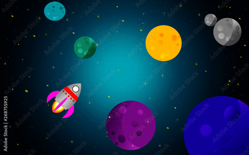 Space with rocket and planets