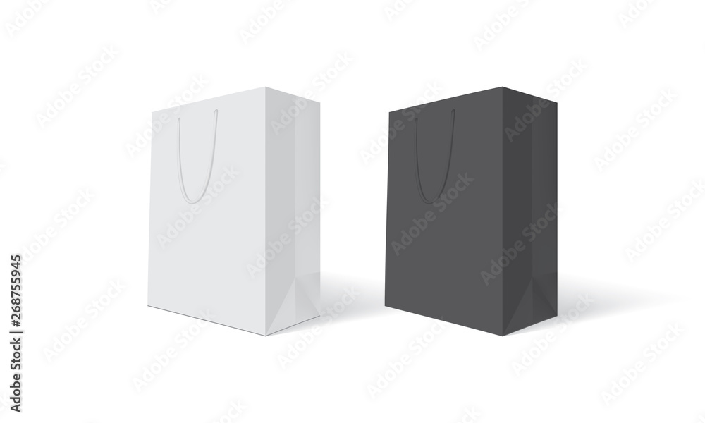 Naklejka premium white and black paper bag on white background vector mock up