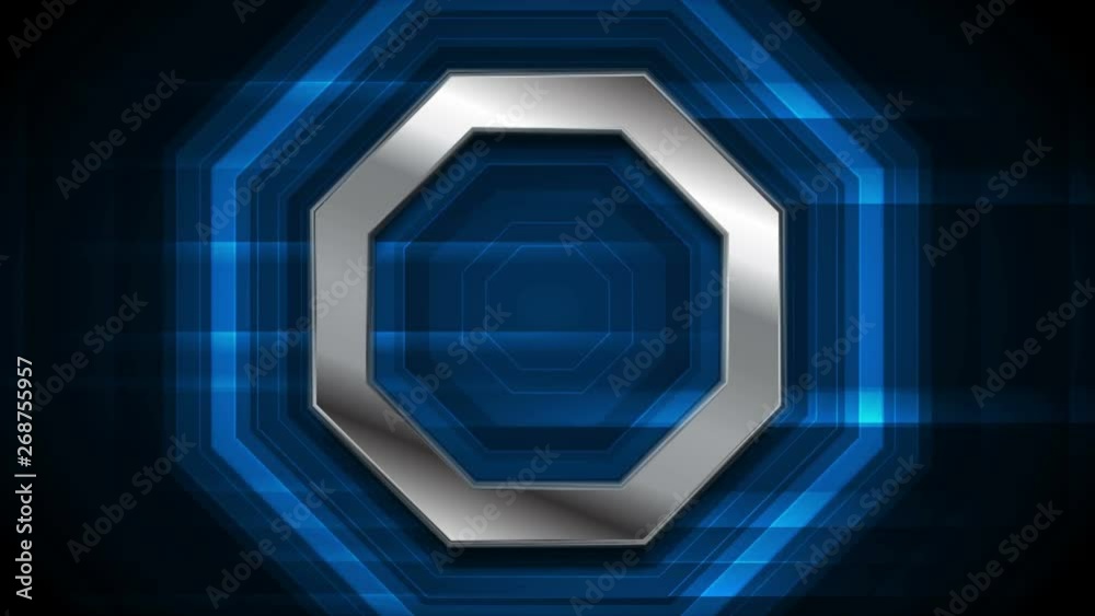 Dark blue technology motion design with metallic octagon shape ...