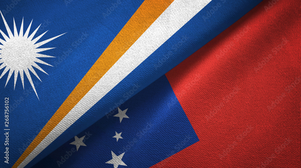 Fototapeta premium Marshall Islands and Samoa two flags textile cloth, fabric texture