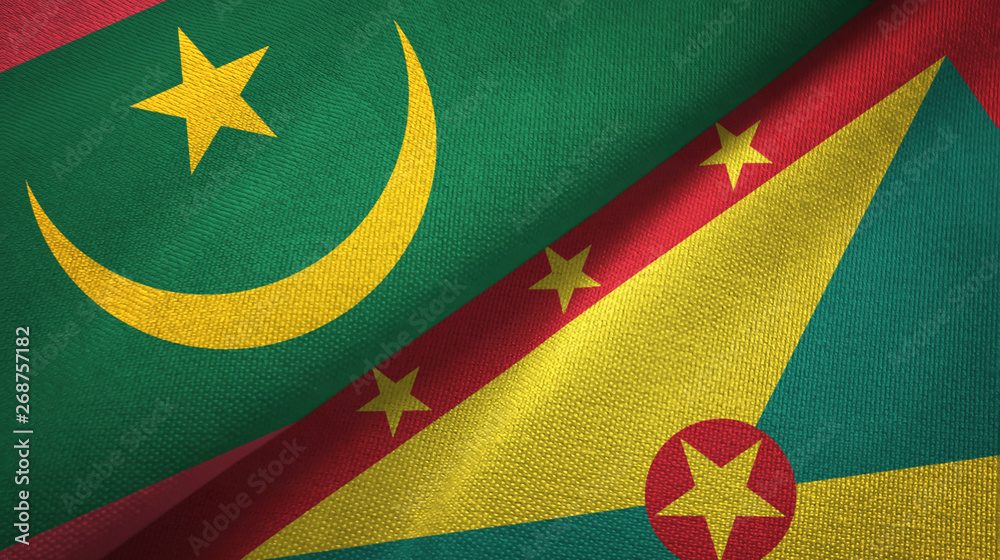 Fototapeta premium Mauritania and Grenada two flags textile cloth, fabric texture