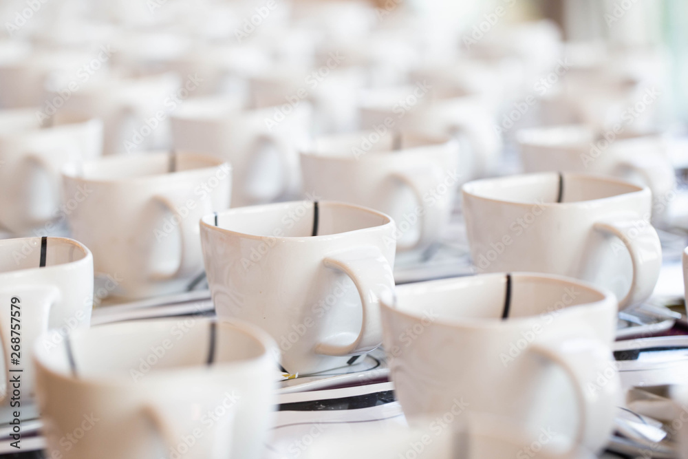 Fototapeta premium Many coffee cups, customer service during the conference break