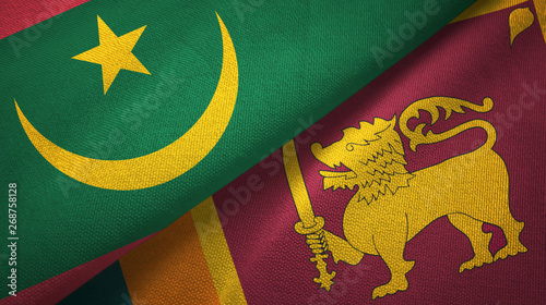 Mauritania and Sri Lanka two flags textile cloth, fabric texture