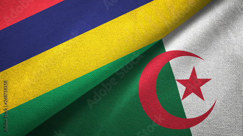 Mauritius and Algeria two flags textile cloth, fabric texture 