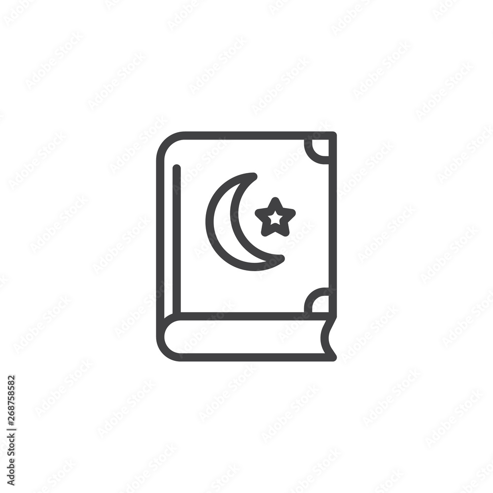 Holy Quran line icon. linear style sign for mobile concept and web design. Muslim's book outline vector icon. Islamic religion symbol, logo illustration. Vector graphics
