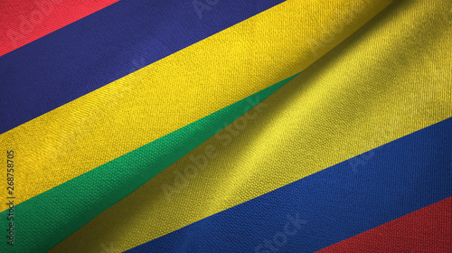 Mauritius and Colombia two flags textile cloth, fabric texture