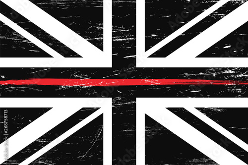 Grunge United Kingdom flag with a thin red line - a sign to honor and respect british firefighters.