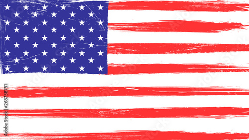 Vintage American flag with grunge texture, scratches and brush traces.