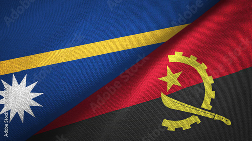 Nauru and Angola two flags textile cloth, fabric texture 