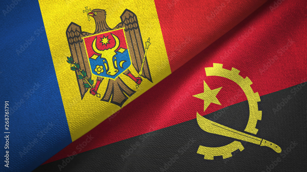 Moldova and Angola two flags textile cloth, fabric texture Moldova and Angola two flags textile cloth, fabric texture