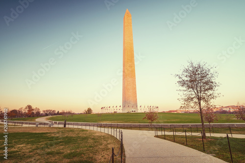 Washington Monument in Washington DC at sunny morning