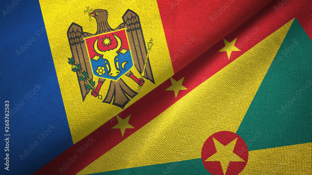 Fototapeta premium Moldova and Grenada two flags textile cloth, fabric texture