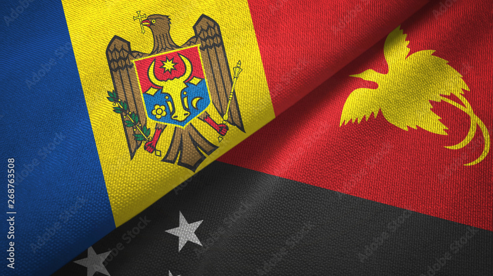 Moldova and Papua New Guinea two flags textile cloth, fabric texture