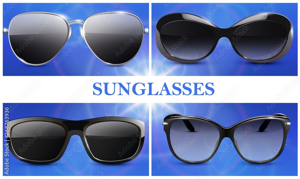 Realistic Fashionable Sunglasses Composition
