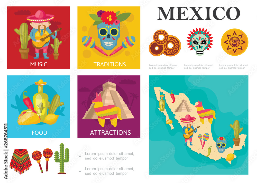 Flat Travel To Mexico Concept