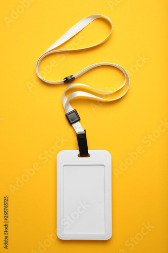 Name tag, vip pass id, badge and lanyard. Event blank on yellow background.