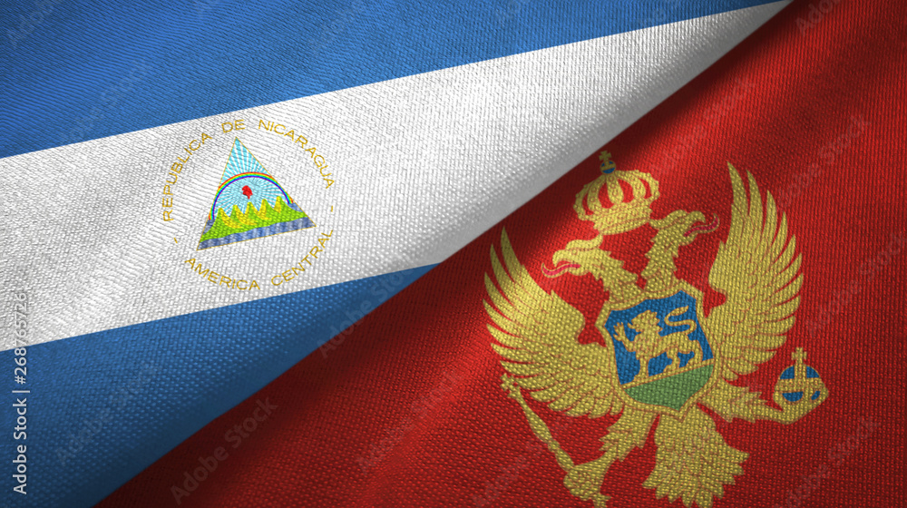 Nicaragua and Montenegro two flags textile cloth, fabric texture Nicaragua and Montenegro two flags textile cloth, fabric texture