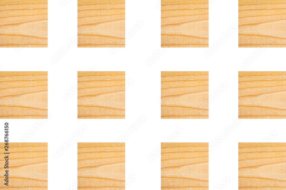 Lines of textured wooden square blocks on white background, Horizontal for creative design about wood work, natural timber, building