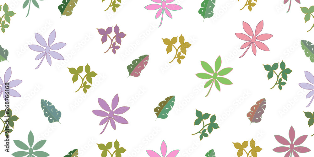 Seamless pattern with tropical leaves and herbs. Isolated elements on a white background. Seamless pattern with tropical leaves and herbs. Isolated elements on a white background.