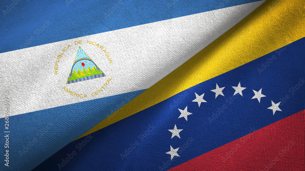 Nicaragua and Venezuela two flags textile cloth, fabric texture Nicaragua and Venezuela two flags textile cloth, fabric texture