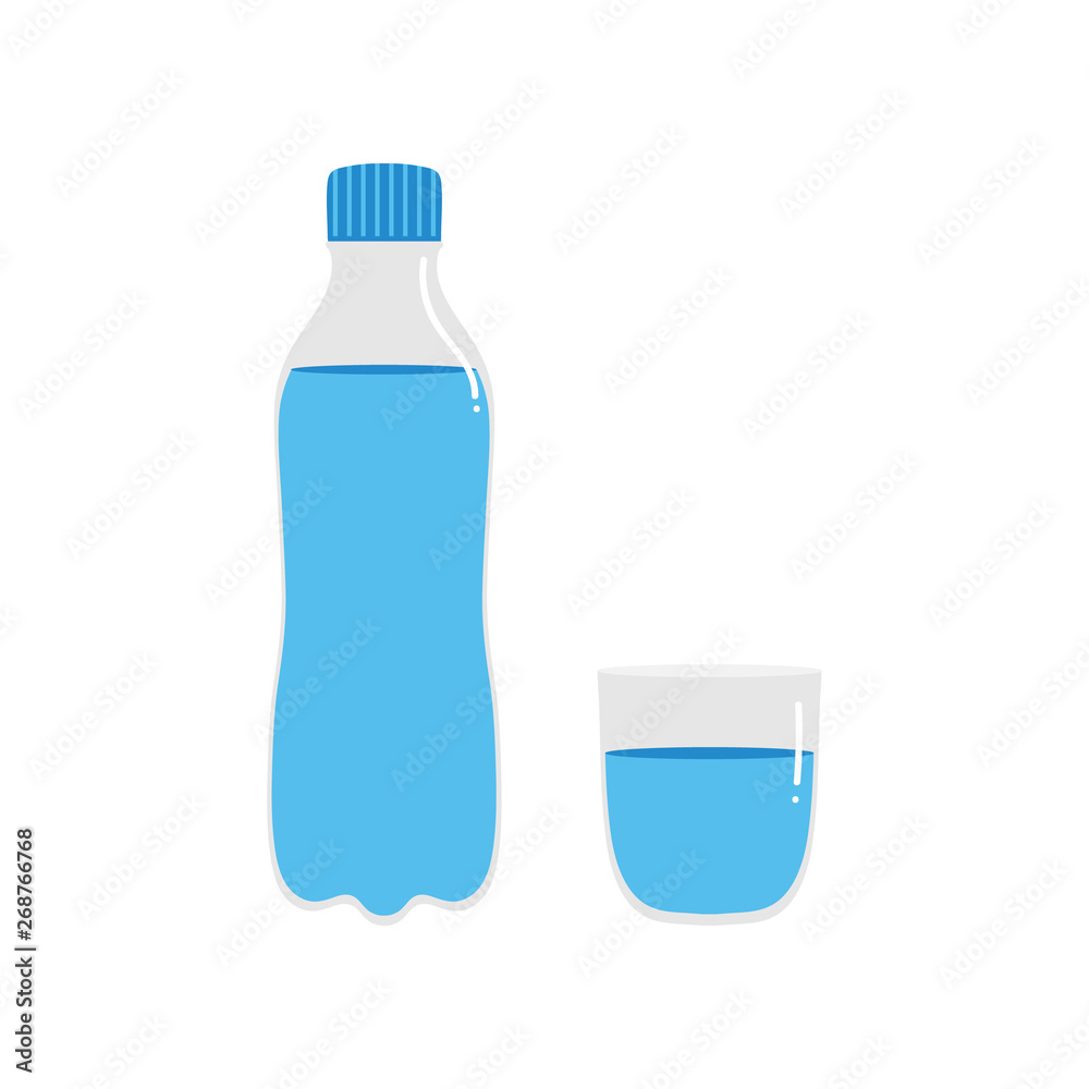 Vector illustration with plastic bottle of water and glass of water isolated on white background. Vector illustration with plastic bottle of water and glass of water isolated on white background.