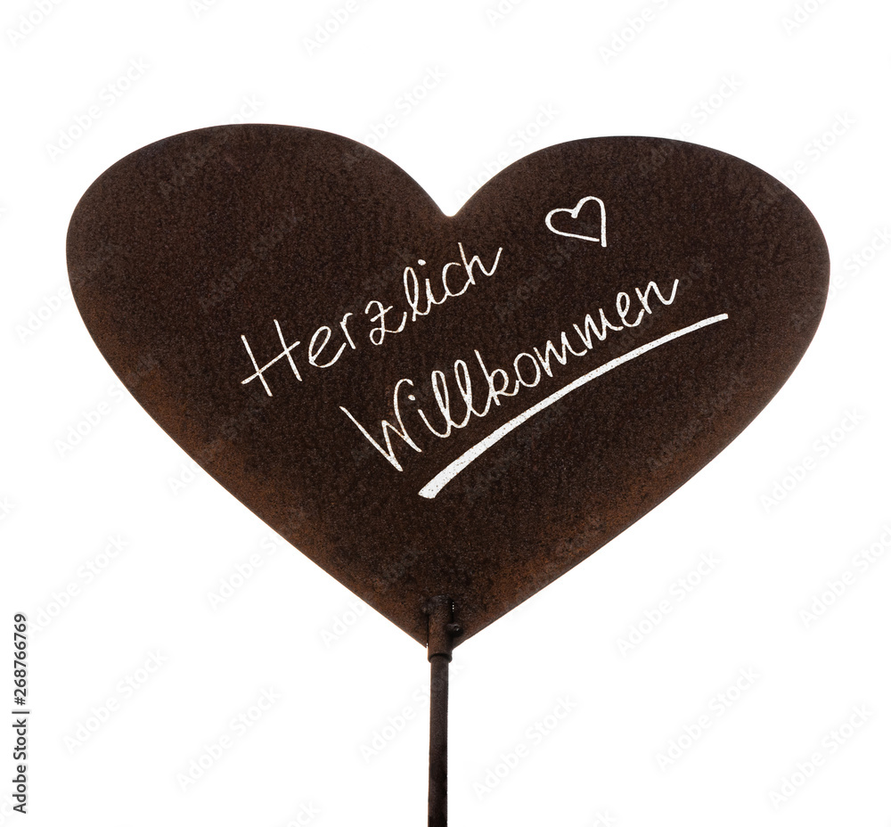 Herzlich willkommen Rostiges Herz mit Schrift Stock Photo Adobe Stock