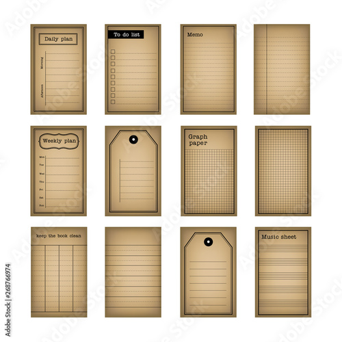 Vintage notepad stationery set vector design retro memo, note, daily plan, weekly plan, sheet