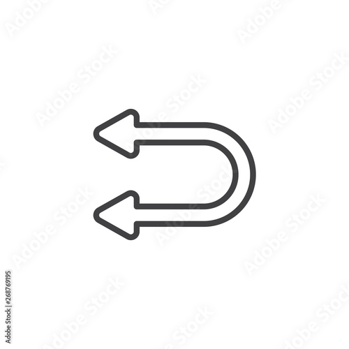 Double arrow left line icon. linear style sign for mobile concept and web design. Curved arrow left outline vector icon. Symbol, logo illustration. Vector graphics