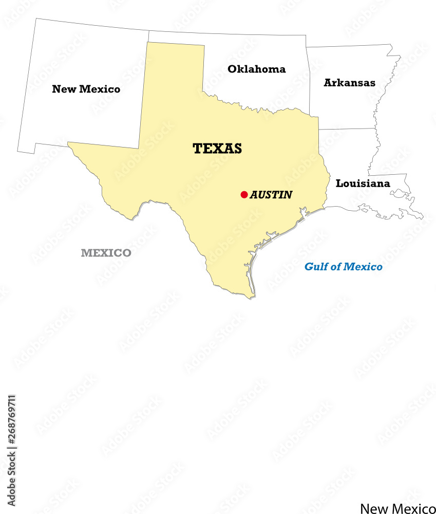 Texas state map with neighboring states