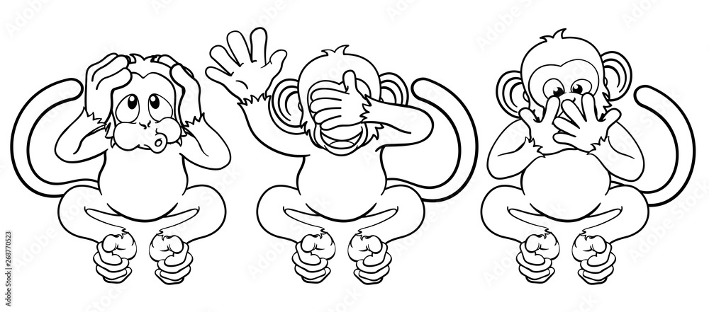 The monkeys from the saying see, hear and speak no evil cute cartoon characters. The monkeys from the saying see, hear and speak no evil cute cartoon characters.