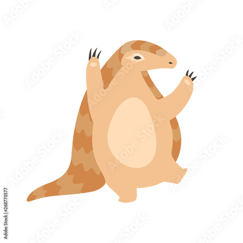 Cute Pangolin Cartoon Character Standing on Two Legs, Rare Species of Animals Vector Illustration