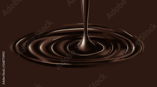 Delicious Chocolate flowing down and splash on brown background