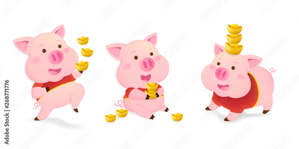 Character set of pigs. Pigs for Chinese new year. 