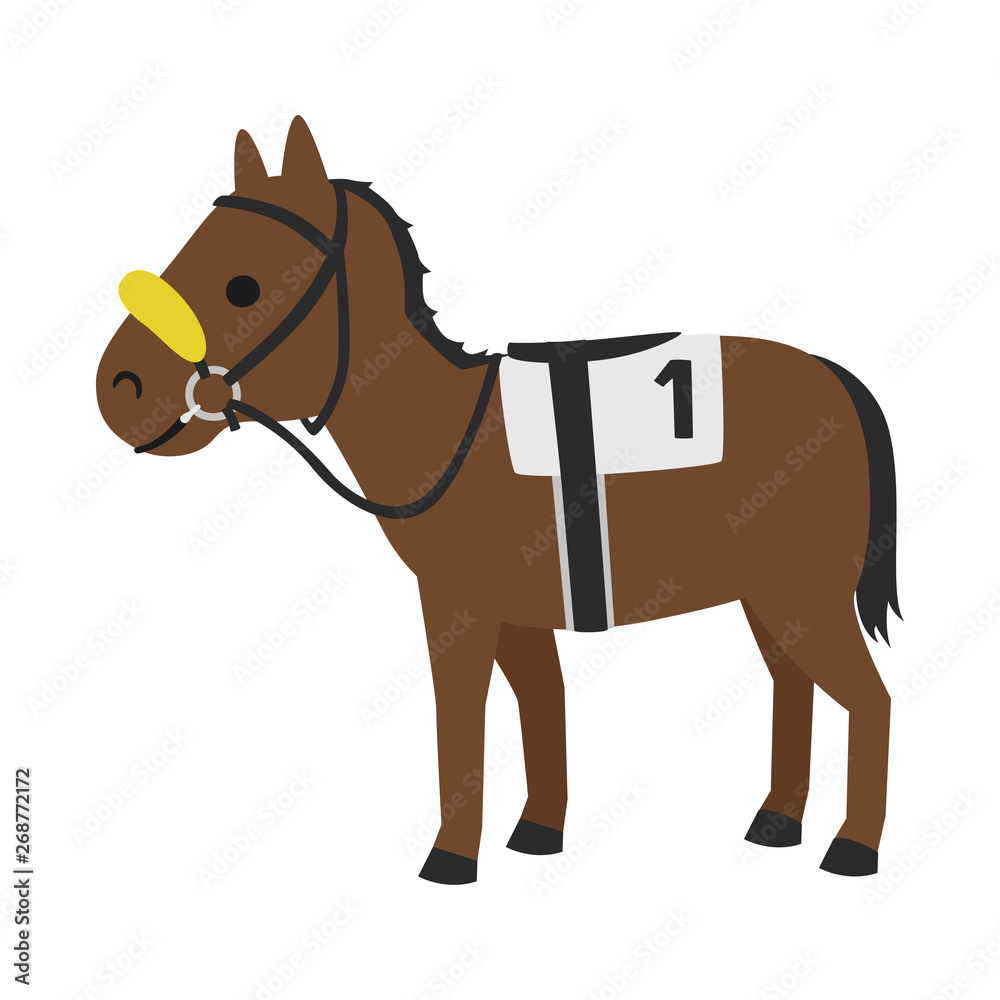 競馬のイラスト 影などに驚かないよう下方を見えにくくして前方に意識を集中させるシャドーロールという馬具を付けた馬 Stock Vector Adobe Stock