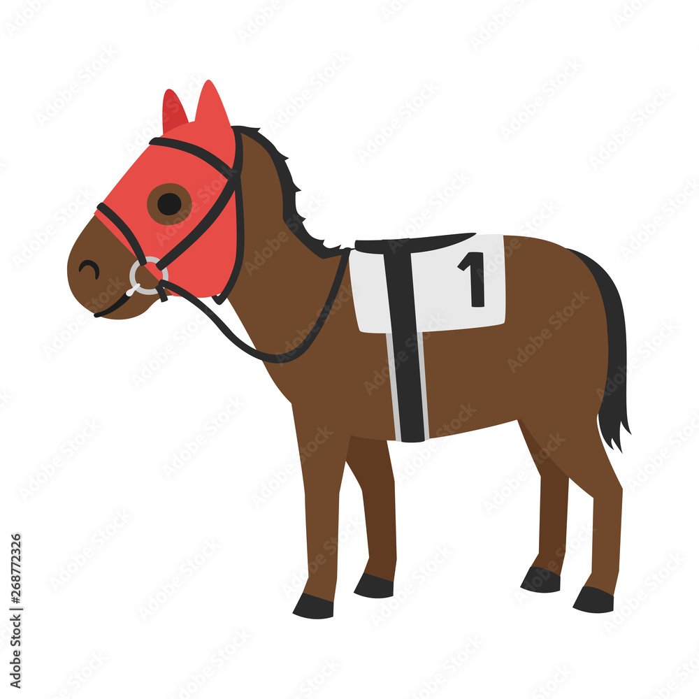 競馬のイラスト 音に驚いたりしなように顔や耳を覆った覆面 メンコという馬具を付けた馬 Stock Vector Adobe Stock
