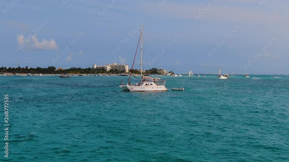 Red Catamaran Isla Mujeres Drone Zoom Red Catamaran Isla Mujeres Drone Zoom