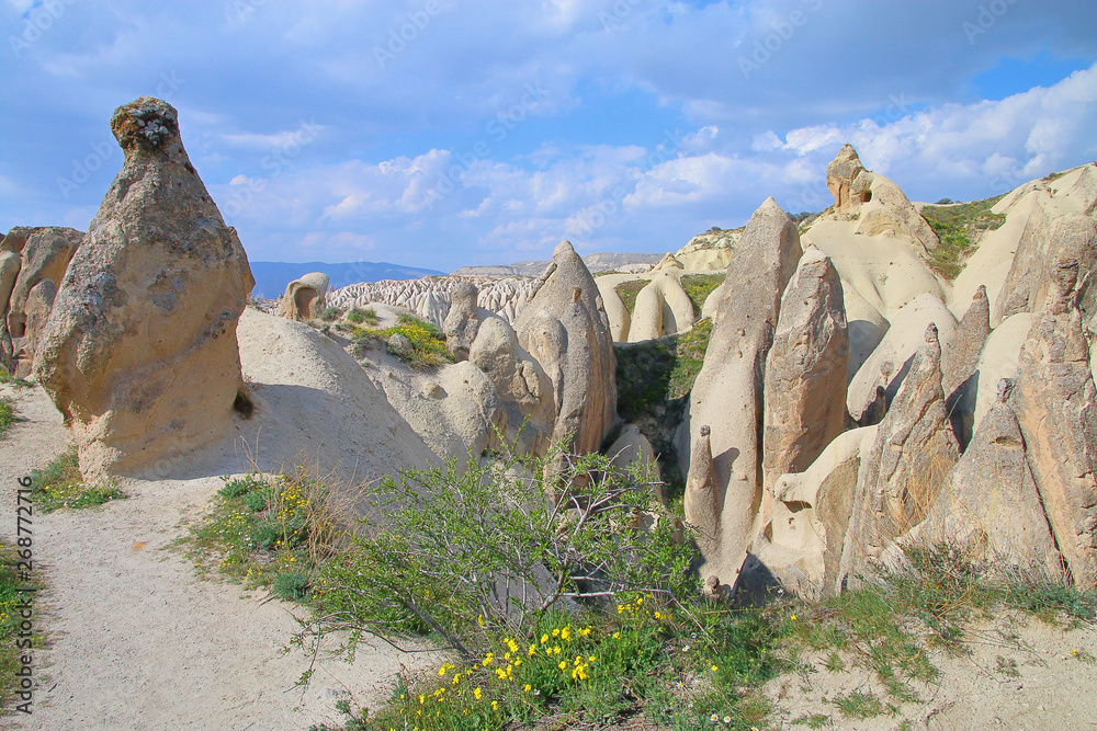 Landscape of Cappadocia mountains with fantastic views.