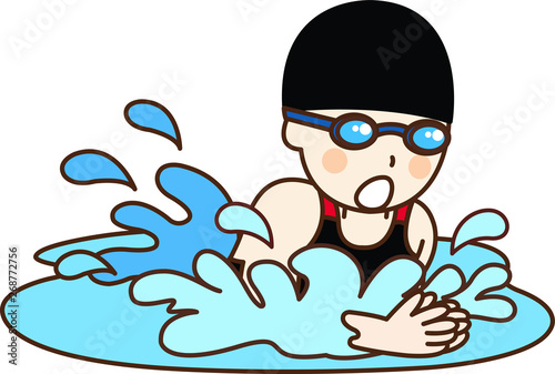  平泳ぎをする女性水泳選手