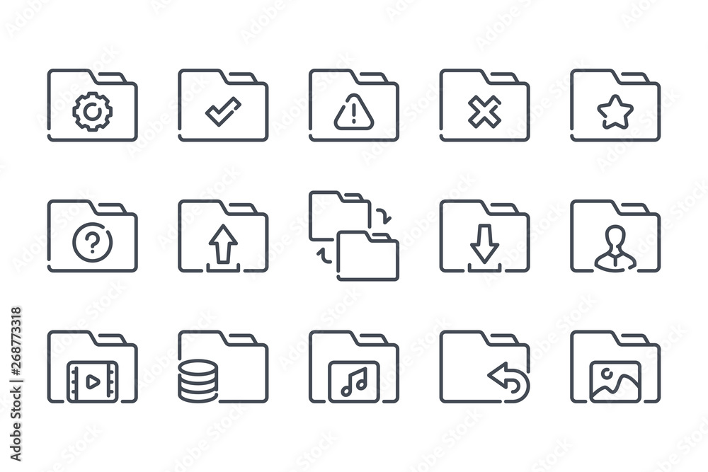 Folder related line icon set. Document archive linear icons. File organization outline vector signs and symbols collection. Folder related line icon set. Document archive linear icons. File organization outline vector signs and symbols collection.